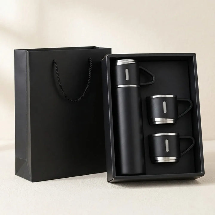 500ml Vacuum Flask Gift Set with 3 Stainless Steel Cups | Double Wall Insulated Hot & Cold Thermos | Premium Travel Flask Combo
