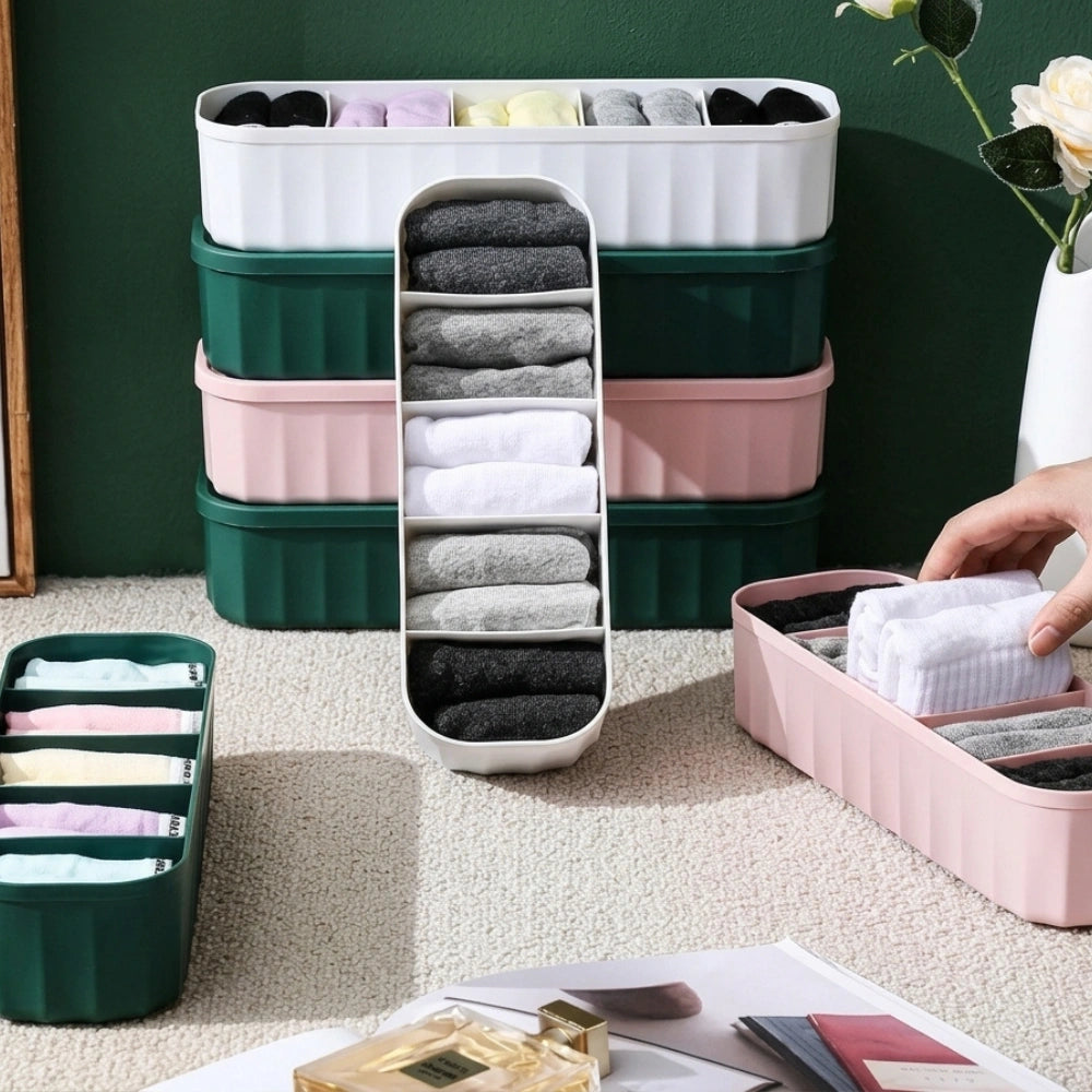 5-Grid Socks & Underwear Organizer Set | Stackable Drawer Storage Boxes | Closet Wardrobe Divider Containers (4 pcs set)