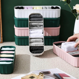5-Grid Socks & Underwear Organizer Set | Stackable Drawer Storage Boxes | Closet Wardrobe Divider Containers (4 pcs set)