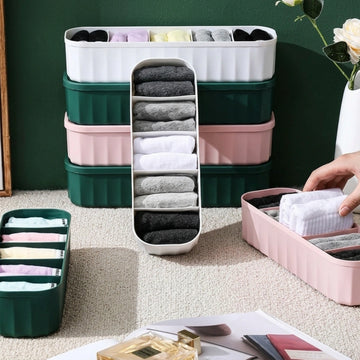 5-Grid Socks & Underwear Organizer Set | Stackable Drawer Storage Boxes | Closet Wardrobe Divider Containers (4 pcs set)