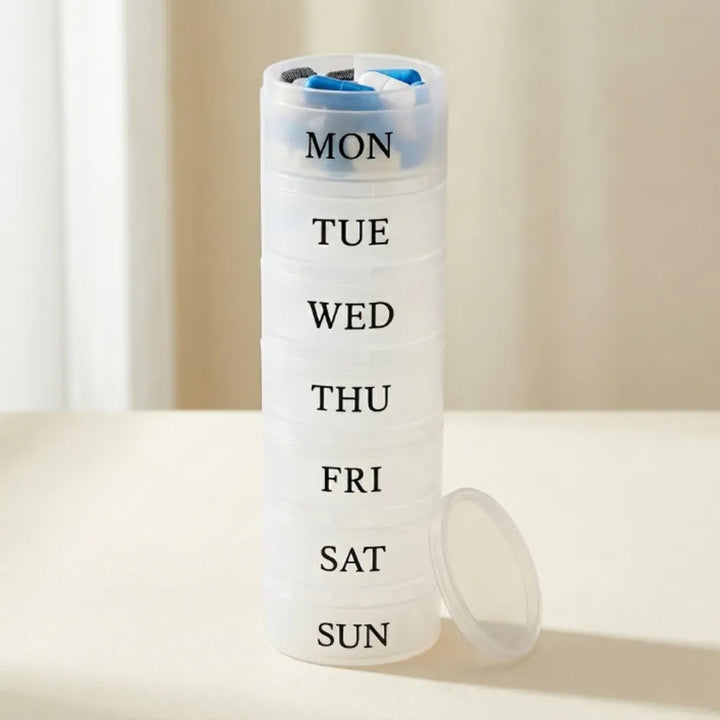7-Day Weekly Pill Organizer Box | 3 & 4 Compartments Per Day | Portable Medicine Tablet Storage Case with Removable Boxes