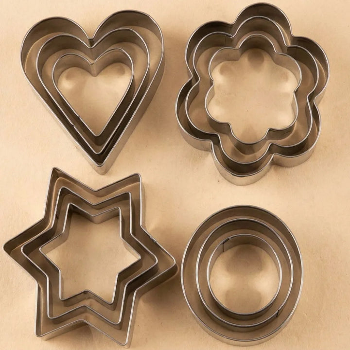 12PCS Stainless Steel Cookie Cutter Set | 4 Fun Shapes Biscuit, Fondant & Pastry Cutters | Reusable Baking Molds