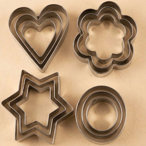 12PCS Stainless Steel Cookie Cutter Set | 4 Fun Shapes Biscuit, Fondant & Pastry Cutters | Reusable Baking Molds