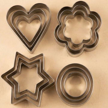 12PCS Stainless Steel Cookie Cutter Set | 4 Fun Shapes Biscuit, Fondant & Pastry Cutters | Reusable Baking Molds