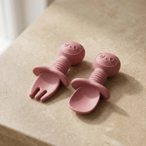 Silicone Baby Spoon & Fork Set | Soft Tip Self-Feeding Utensils for Babies & Toddlers