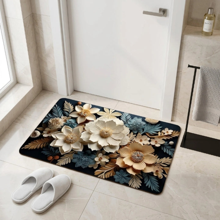 Luxury 3D Floral Door Mat | Anti-Slip Washable Bathroom & Entrance Floor Rug