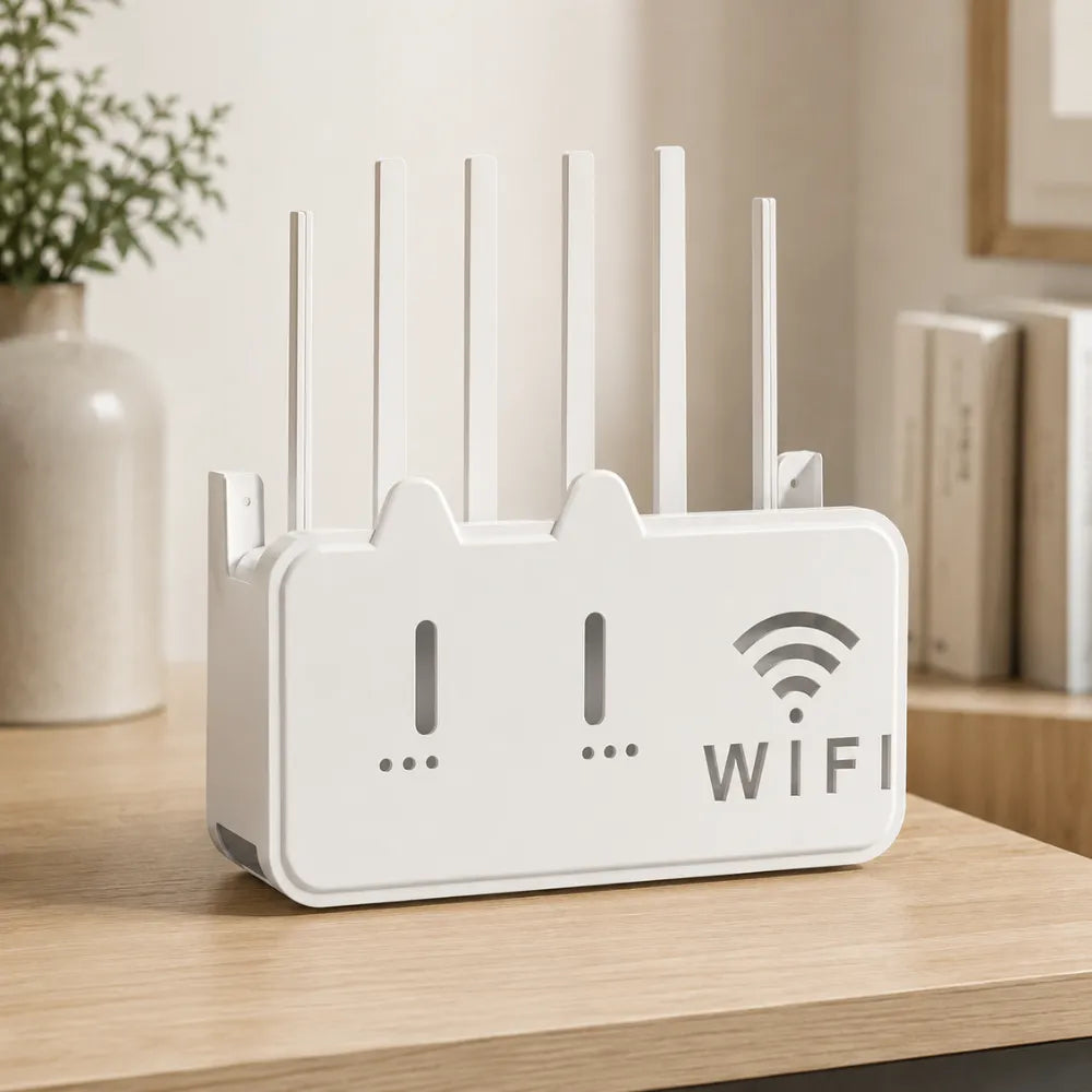 Self-Adhesive WiFi Router Storage Box, Wall Mount Router Holder, Router & Setup Box Storage Shelf with Cable Management, Floating WiFi Stand for Wall, Home & Office