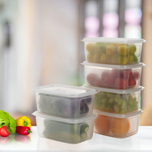 Fridge Storage Containers (Set of 6) with Draining Basket 1800ml | Stackable Airtight Food Organizer Boxes