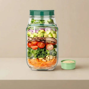Leakproof Salad Jar with Side Opening Lid | BPA-Free Portable Salad Container with Dressing Cup