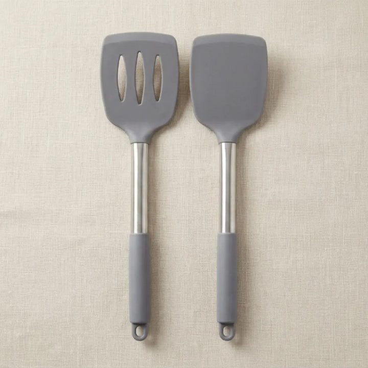 2PCS Silicone Spatula Set with Stainless Steel Handles | BPA-Free Non-Stick Cooking Utensils for Frying, Baking & Mixing