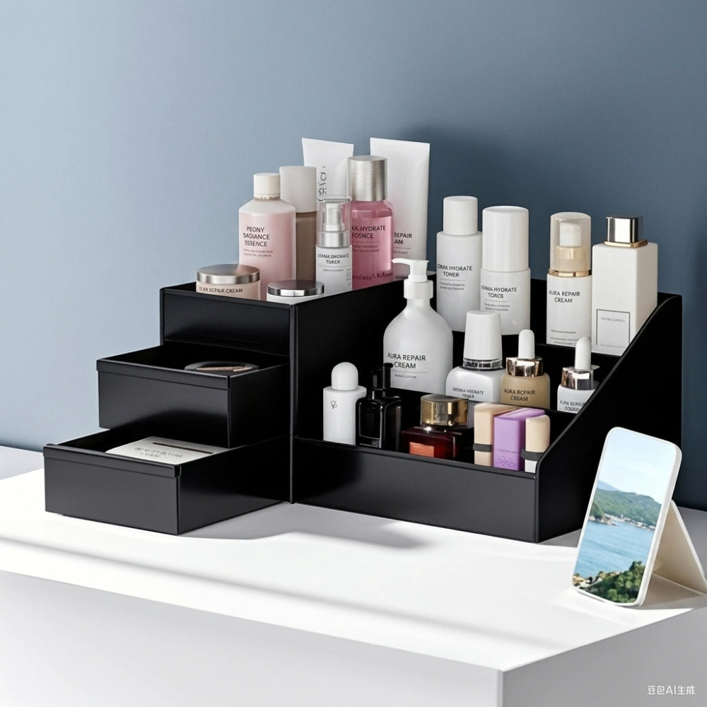Multifunction Plastic Desktop Organizer with Drawers | Makeup, Skincare, Lipstick & Office Stationery Storage Holder