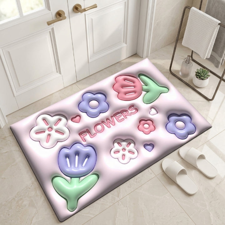 Cute 3D Flower Bathroom Floor Mat | Soft Non-Slip Absorbent Bath Rug Kawaii Floral Decorative Washable Door Mat
