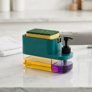 3 in 1 Liquid Soap Dispenser with Sponge Holder | Pump Soap Dispenser for Kitchen & Bathroom