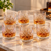 DELLUOGA Set of 6 Prism Cut Whiskey Glasses 205ml | Thick-Walled Wide Mouth Rocks Glasses for Whiskey, Scotch, Bourbon, Cocktails & juices