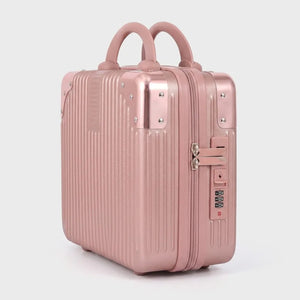 Portable Hard Shell Cosmetic Travel Case | Mini ABS Makeup Storage Suitcase with Elastic Band | Compact Hand Luggage Organizer