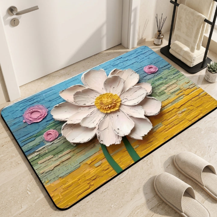 3D Floral Anti-Slip Door Mat | Soft Absorbent Washable Floor Rug for Bathroom, Bedroom & Entrance