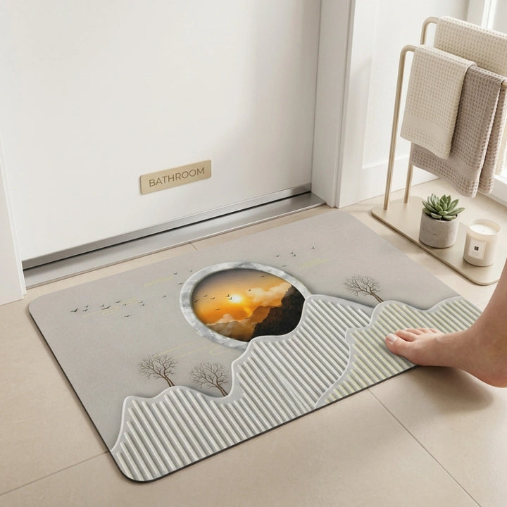 Luxury Abstract Landscape Bathroom Mat | Anti-Slip Soft Floor Rug | Modern Absorbent Entrance & Bathroom Door Mat