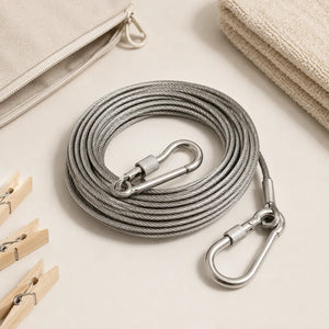 5Meters Steel Wire Clothesline with Carabiner Clips | Heavy Duty Adjustable Laundry Drying Rope | Portable Clothesline for Balcony, Bathroom, Travel & Camping