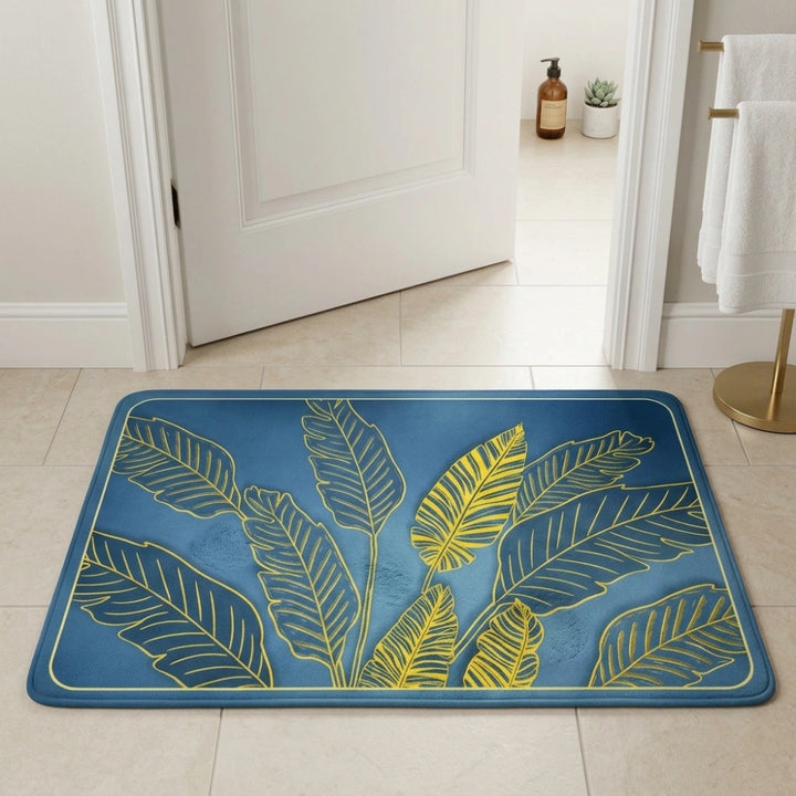 Tropical Leaf Printed Bathroom Mat | Super Soft Anti-Slip Quick Dry Water Absorbent Floor Rug for Bathroom & Entrance
