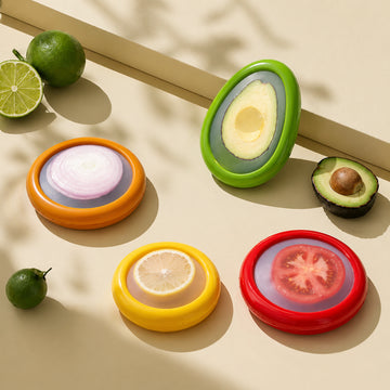 Silicone Fruit & Vegetable Fresh Cover Set (4 PCS) | Anti-Oxidation Food Storage Lids for Fridge