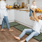 2-Piece Emerald Green Mandala Kitchen Mat Set | Vintage Floral Medallion Non-Slip Anti-Fatigue Washable Runner Rugs for Kitchen & Hallway