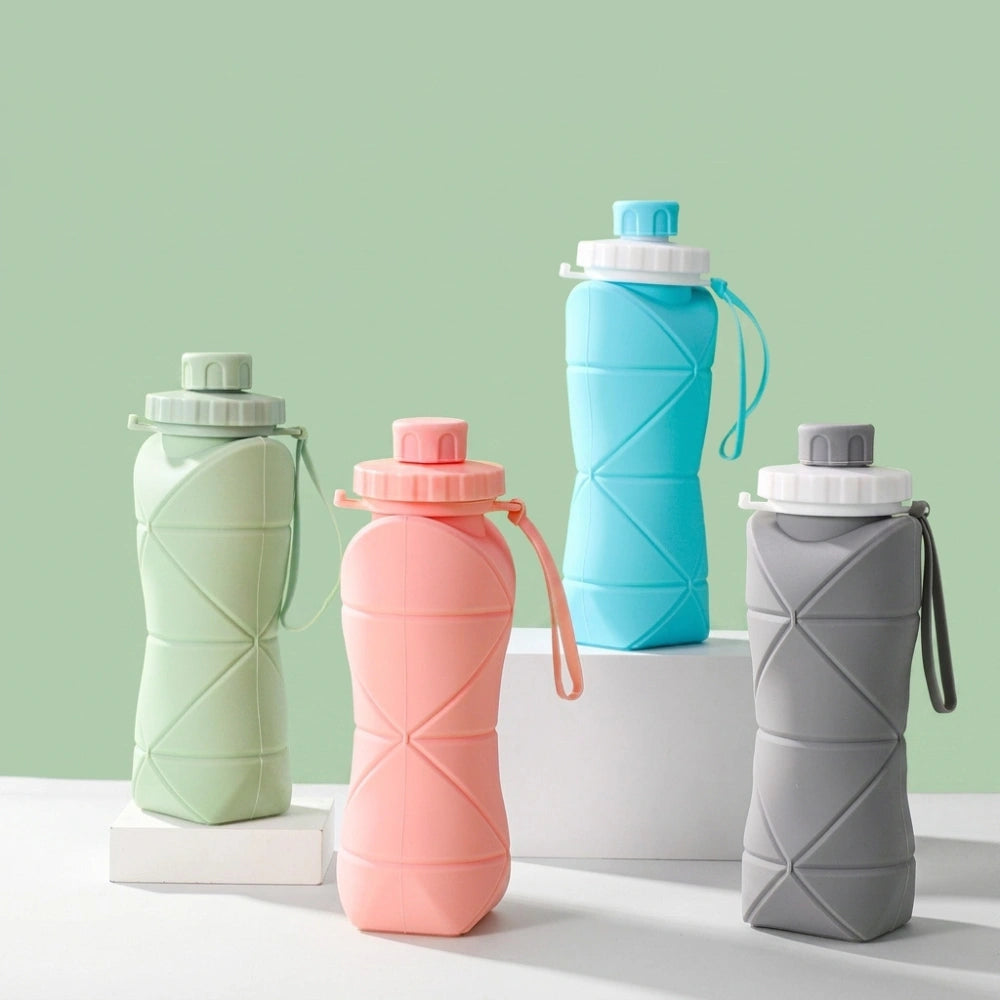 600ml Folding Silicone Water Bottle | Collapsible BPA-Free Sports Bottle, Leakproof Travel Water Bottle for Gym, Hiking, Camping, Cycling & Outdoor Activities