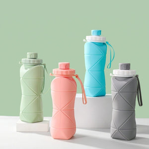 600ml Folding Silicone Water Bottle | Collapsible BPA-Free Sports Bottle, Leakproof Travel Water Bottle for Gym, Hiking, Camping, Cycling & Outdoor Activities