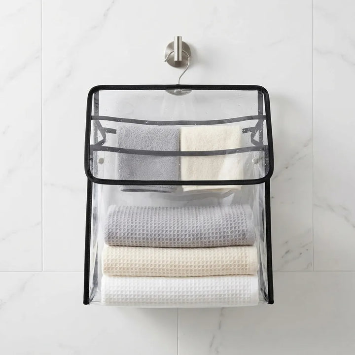 Clear PVC Hanging Storage Bag | Waterproof Bathroom Organizer with Hooks | Portable Toiletry, Laundry & Clothes Storage Bag
