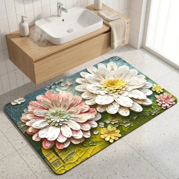 3D Floral Printed Door Mat | Anti-Slip Soft Floor Rug for Bathroom, Bedroom & Entra