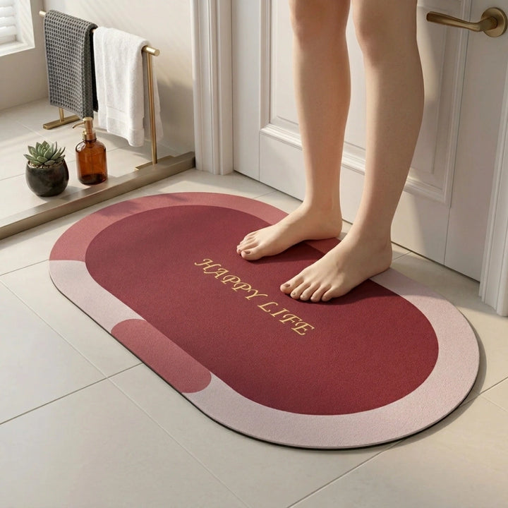 Modern Oval Anti-Slip Bathroom Floor Mat | Soft Absorbent Waterproof Door Rug for Bathroom, Bedroom & Entryway | Minimal Blue Home Decor Mat