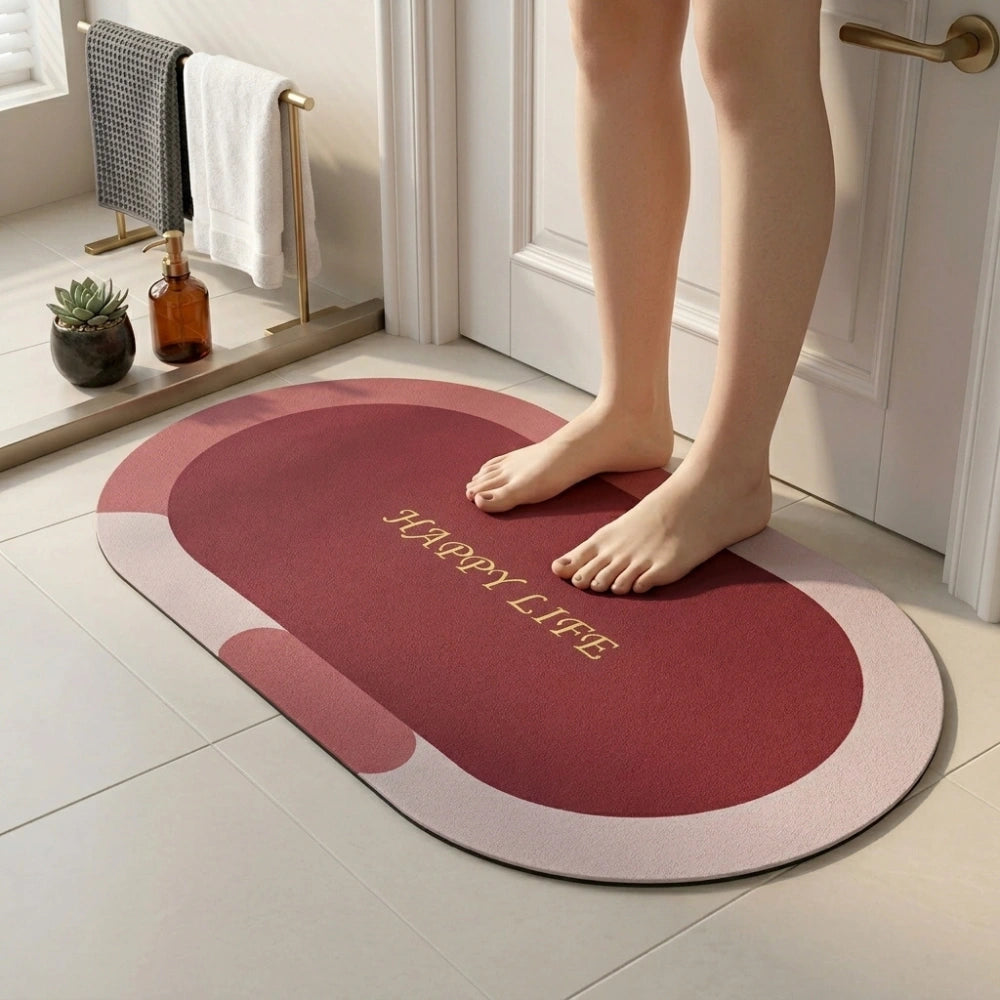 Modern Oval Anti-Slip Bathroom Floor Mat | Soft Absorbent Waterproof Door Rug for Bathroom, Bedroom & Entryway | Minimal Blue Home Decor Mat
