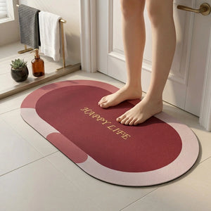 Modern Oval Anti-Slip Bathroom Floor Mat | Soft Absorbent Waterproof Door Rug for Bathroom, Bedroom & Entryway | Minimal Blue Home Decor Mat