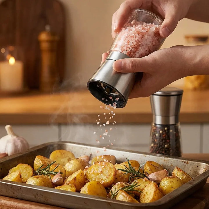 Premium Stainless Steel Salt & Pepper Grinder | Adjustable Ceramic Burr Spice Mill | Manual Pepper & Salt Grinder (1 Pc)