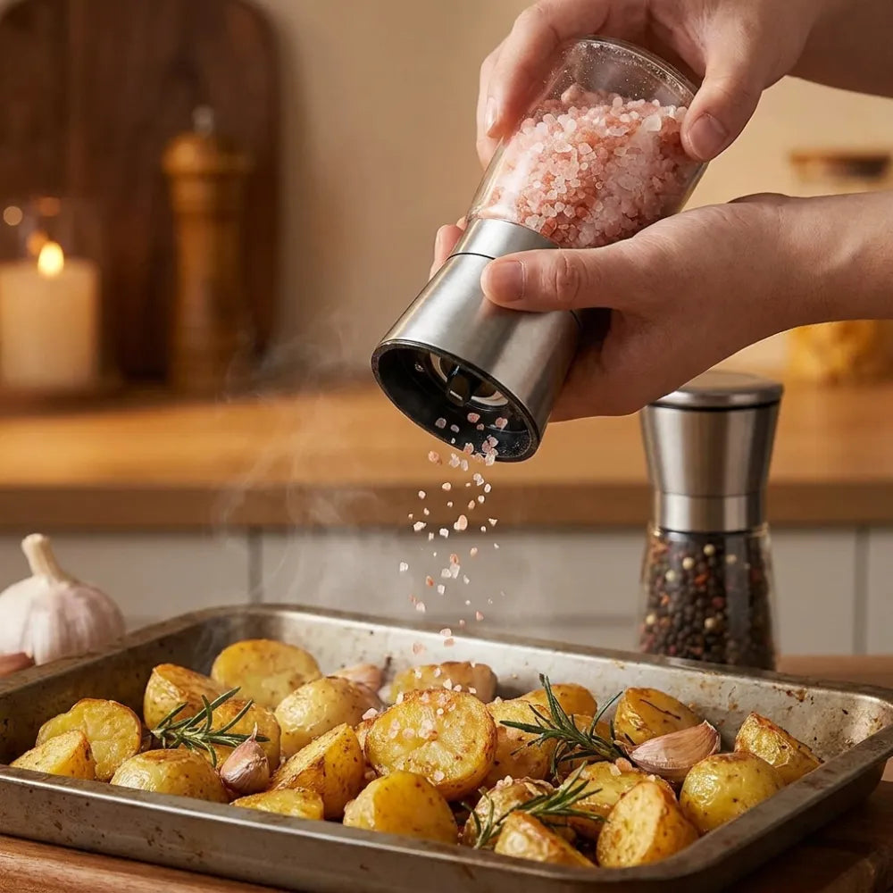 Premium Stainless Steel Salt & Pepper Grinder | Adjustable Ceramic Burr Spice Mill | Manual Pepper & Salt Grinder (1 Pc)