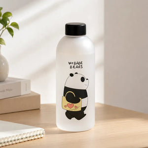 1000ml Cute Bear & Panda Sports Water Bottle with Straw | BPA-Free Frosted Plastic Bottle with Wrist Strap | Wide Mouth Drinking Bottle