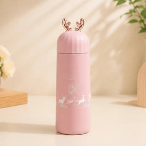 350ml Cute Deer Glass Water Bottle | Leakproof Insulated Flask with Antler Lid | BPA-Free Reusable Sipper for Kids, Girls & Travel (1Pcs)