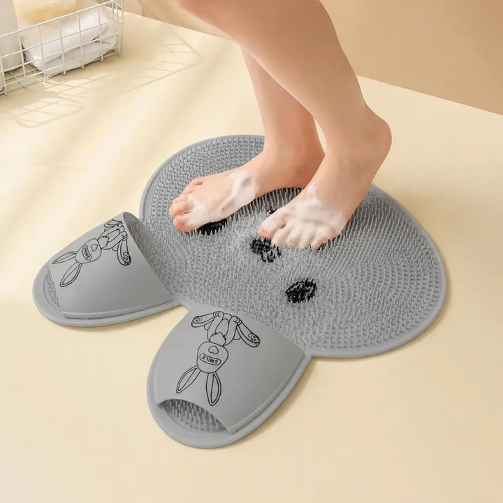 Rabbit Shape Silicone Foot Scrubber Mat for Shower | Non-Slip Foot Cleaner with Suction Cups | Exfoliating Massage Mat for Dry Skin & Cracked Heels