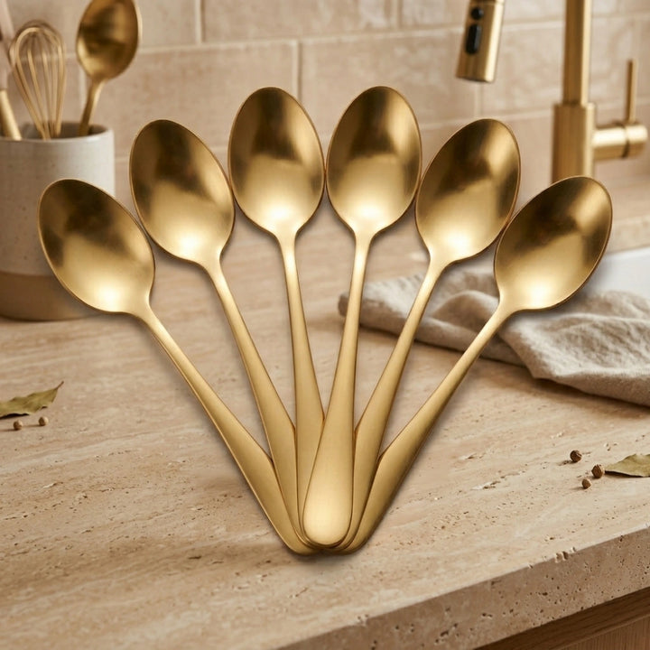 6-Piece Gold Stainless Steel Dessert Spoon Set – Mini Coffee, Tea & Ice Cream Spoons | Mirror Finish, Reusable & Dishwasher Safe (6 pcs)