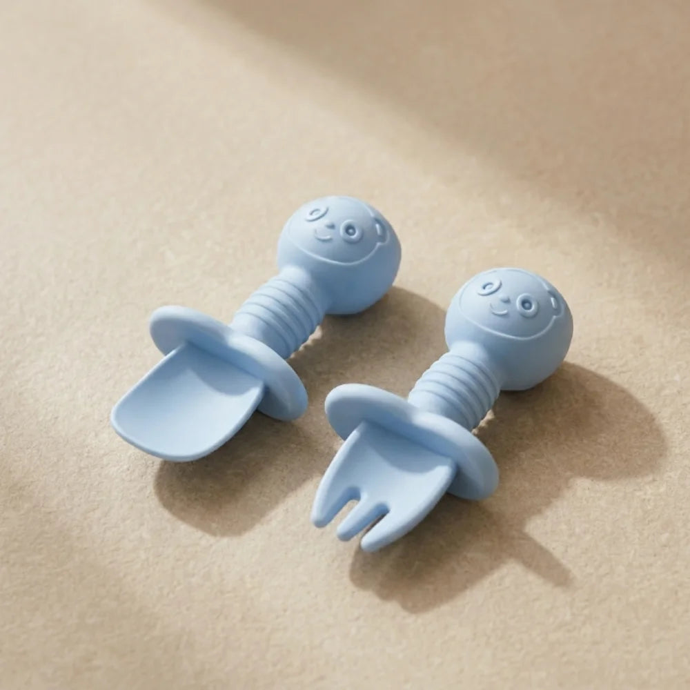 Silicone Baby Spoon & Fork Set | Soft Tip Self-Feeding Utensils for Babies & Toddlers