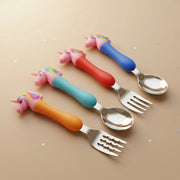 Unicorn Baby Feeding Spoon & Fork Set | Silicone Handle Stainless Steel Cutlery for Babies, Toddlers & Kids | BPA-Free Self Feeding Tableware