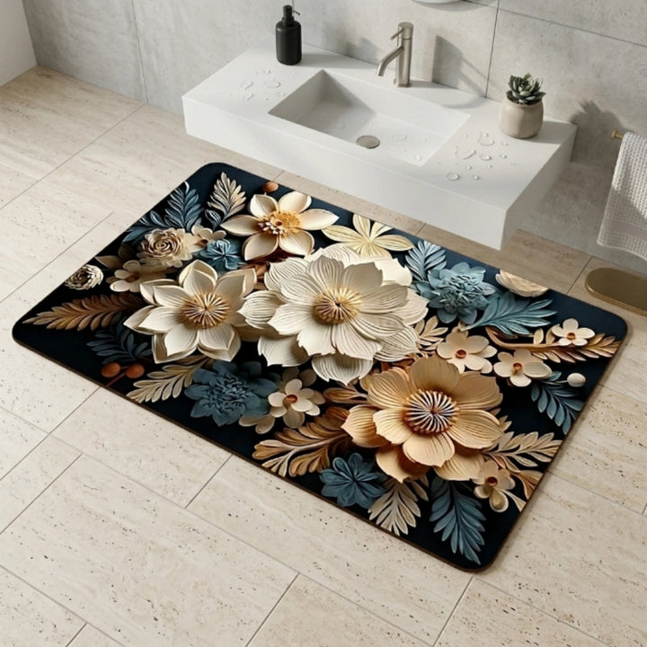 Luxury 3D Floral Door Mat | Anti-Slip Washable Bathroom & Entrance Floor Rug