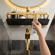 Bathroom Organizer Wall Mount Self Rack Black & Gold Aluminium Storage, Pack of 2
