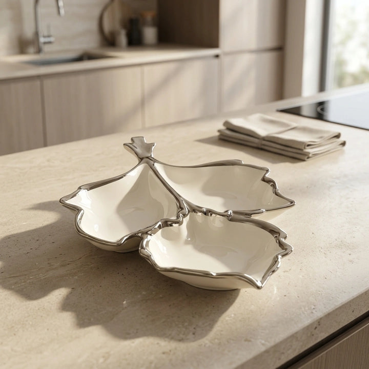 Ceramic Leaf Serving Plate for Snacks, Dry Fruits & Desserts | Elegant Leaf Shape Serving Platter for Fruits, Appetizers & Dining Table Serveware