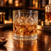 DELLUOGA Set of 6 Prism Cut Whiskey Glasses 205ml | Thick-Walled Wide Mouth Rocks Glasses for Whiskey, Scotch, Bourbon, Cocktails & juices