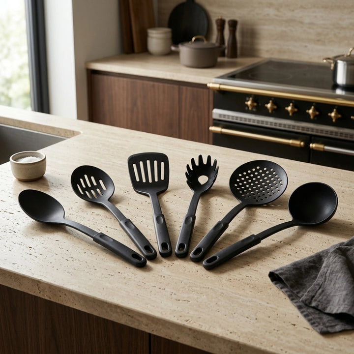 6-Piece Kitchen Utensil Set for Non-Stick Cookware | Heat Resistant Cooking Tools with Spatula, Turner, Ladle, Spaghetti Server & Spoons