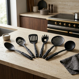 6-Piece Kitchen Utensil Set for Non-Stick Cookware | Heat Resistant Cooking Tools with Spatula, Turner, Ladle, Spaghetti Server & Spoons