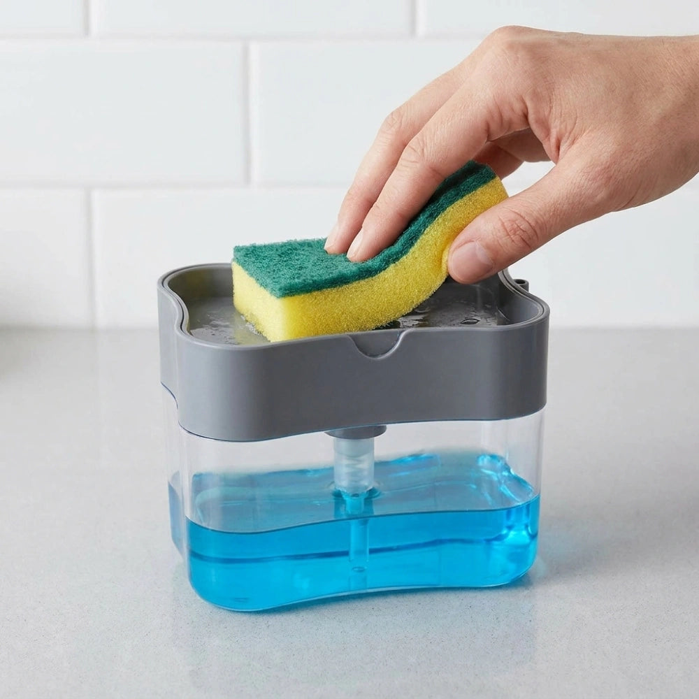 2 in 1 Kitchen Soap Dispenser with Sponge Holder | Liquid Dishwashing Pump for Sink & Bathroom Use