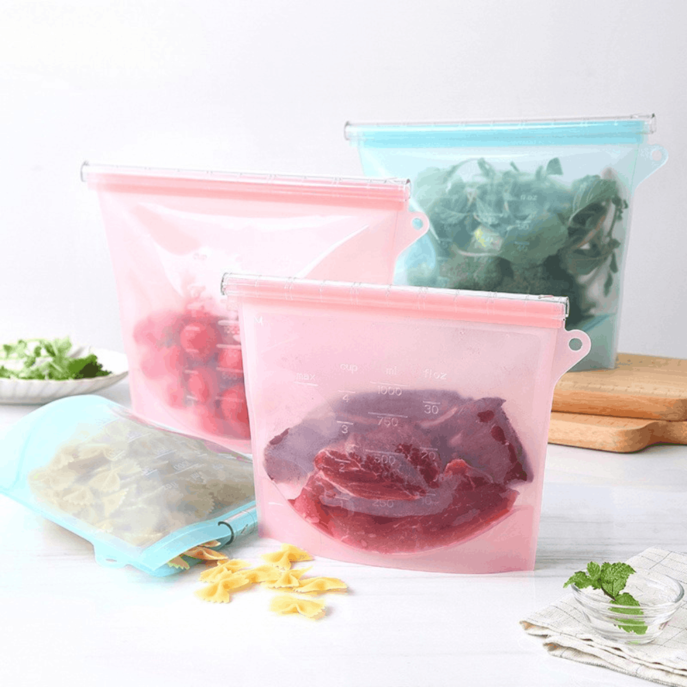 Reusable Silicone Food Storage Bags - Airtight, Microwave & Freezer Safe, BPA-Free Food Grade Containers