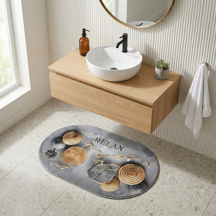 Modern Oval Anti-Slip Bathroom Mat | Soft Absorbent Quick Dry Bath Rug | Luxury Washroom Floor Carpet