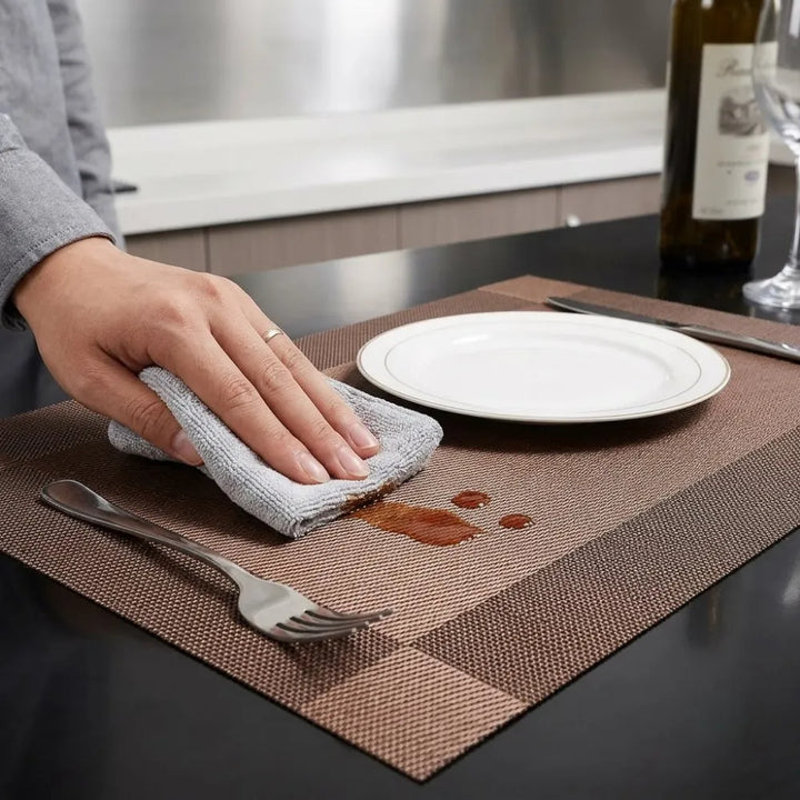 PVC Dining Table Placemats | Heat Resistant Anti-Skid Washable Mats | Pack of 4